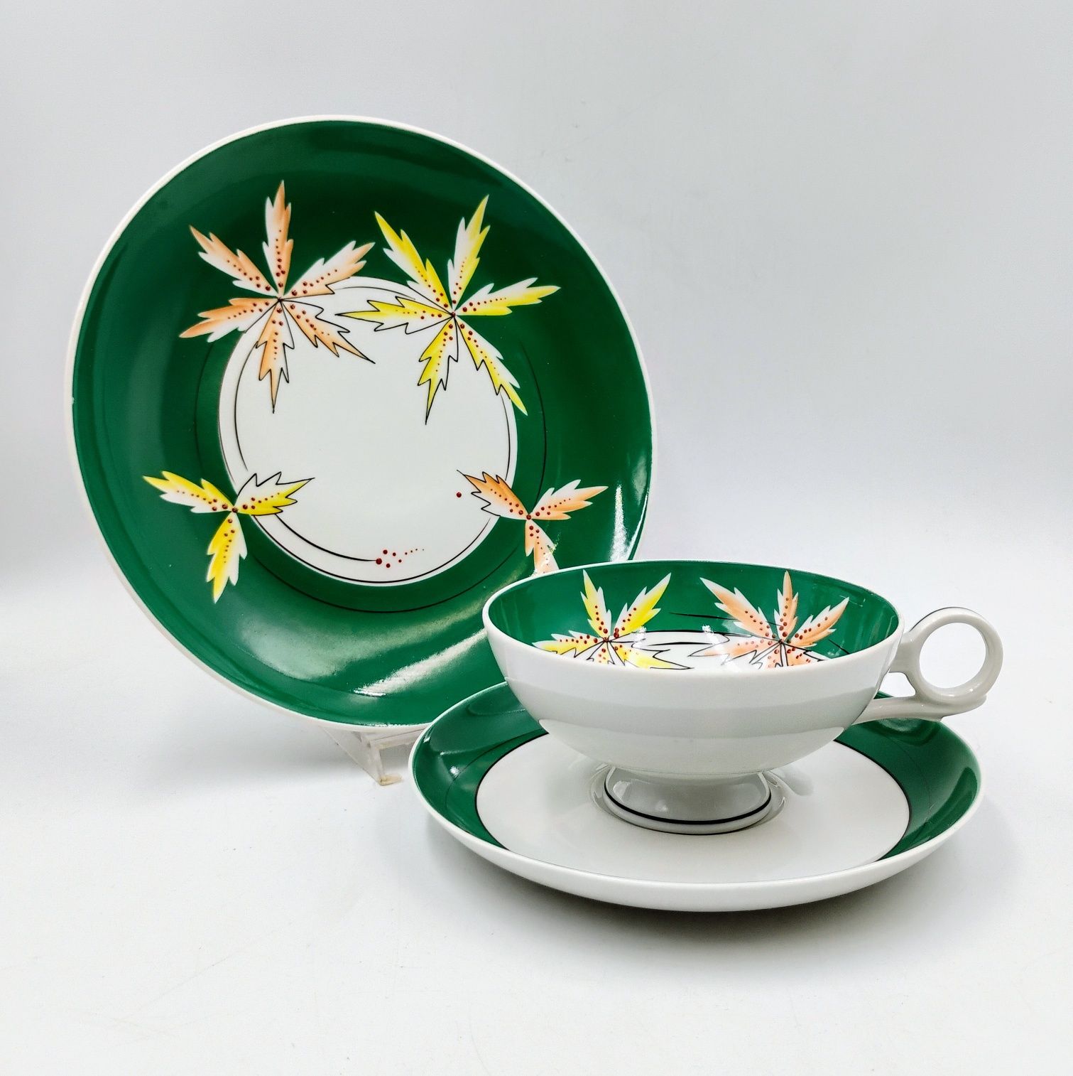 Trio Wallendorf liście jesienny jesienne filiżanka porcelana retro DDR