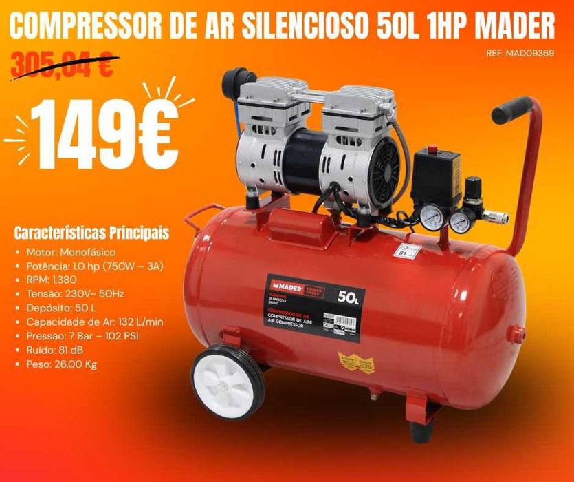 Compressor de Ar MADER 50 Lts Silencioso JL20