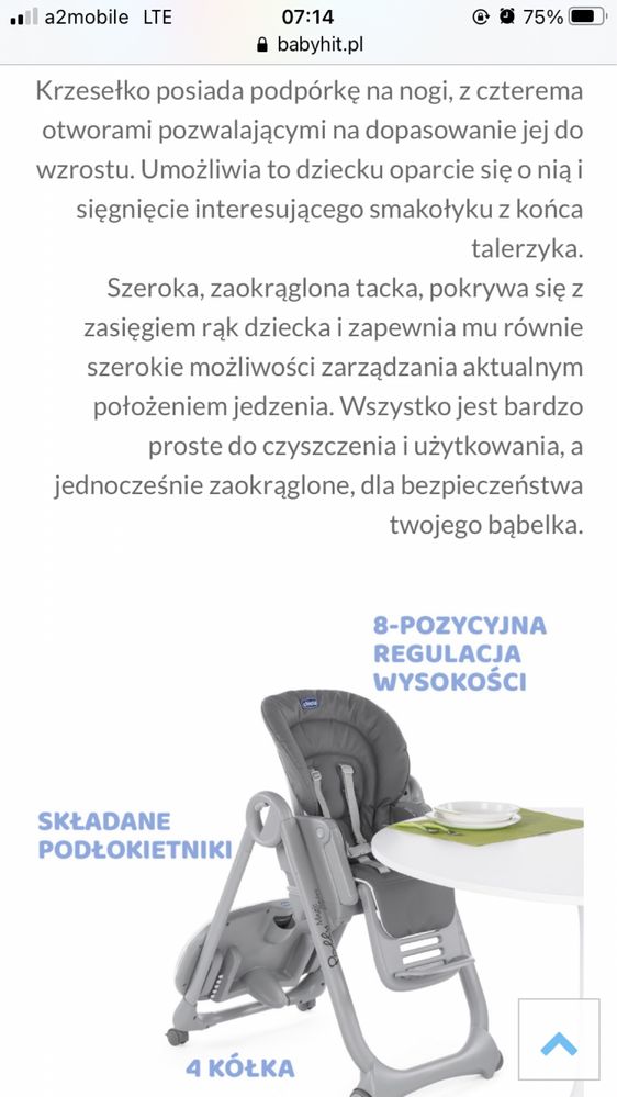 fotelik, krzesełko wielofunkcyjne, stabilne , solidne  chicco