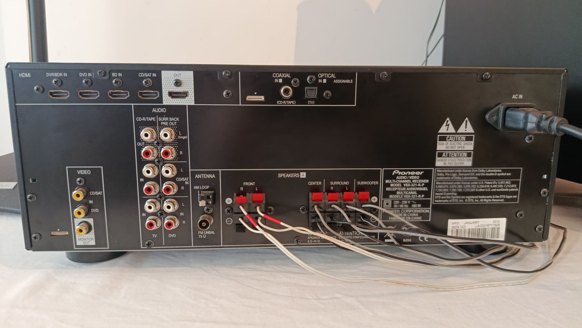 Amplificador/AV Receiver Pioneer VSX-321 5.1 + colunas + subwoofer