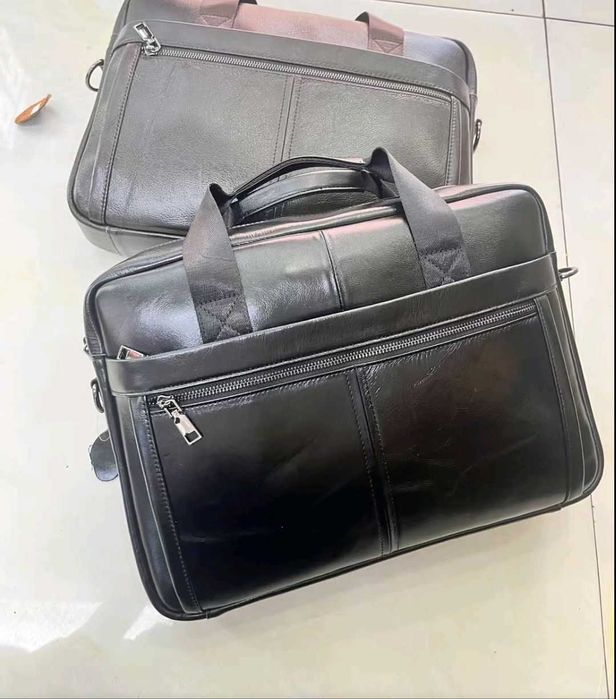 Сумка-портфель шкіряна чорна, коричнева для документів А4, ноутбука