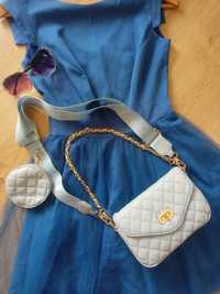 Nowa szaro-niebieska mała torebka listonoszka na ramię