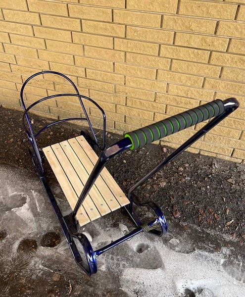 Дитячі санки зі знімною спинкою та ручкою штовхачем