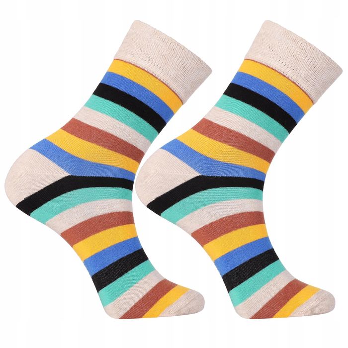 Skarpetki Męskie Bawełniane Kolorowe Paski Długie Moraj 3-Pary 39-42