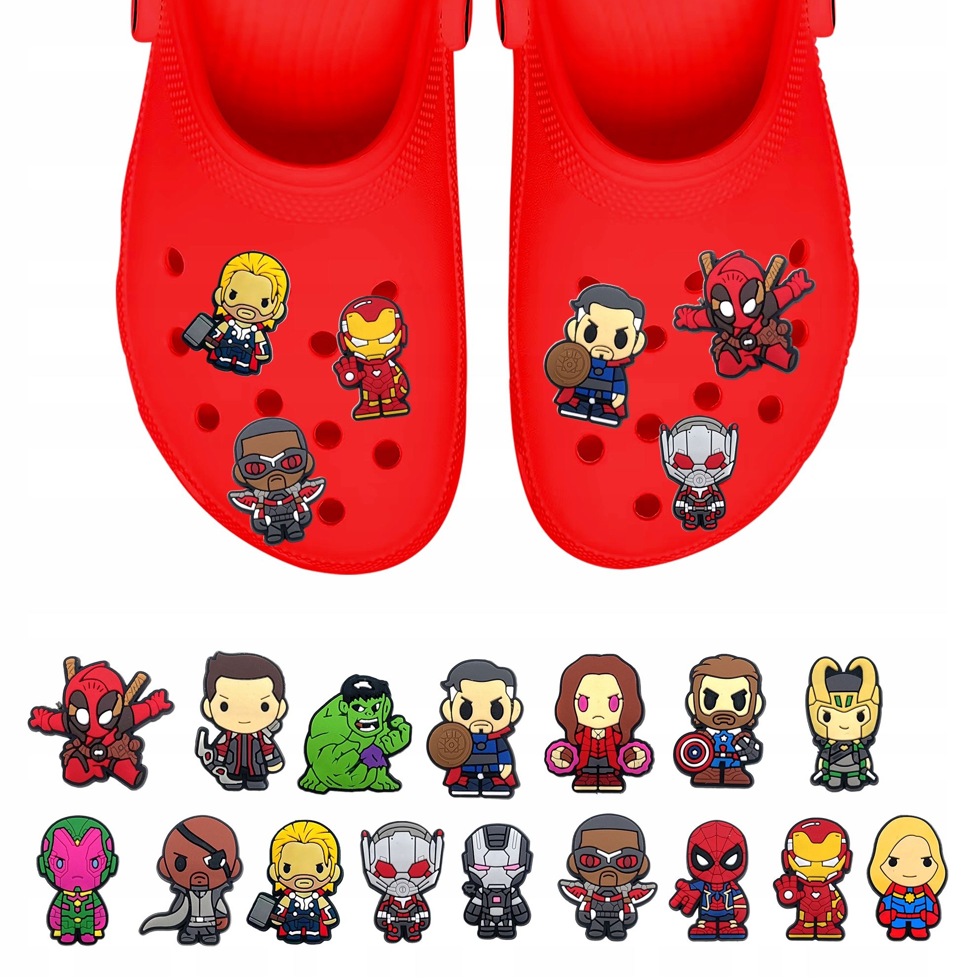 Przypinki do Crocs MARVEL AVENGERS do butów telefonu zestaw 16 szt