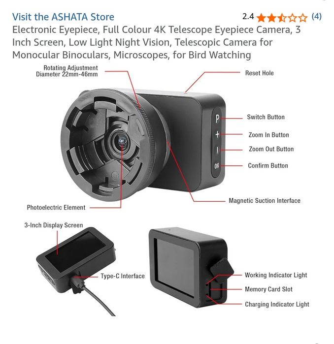 Câmera ocular de telescópio