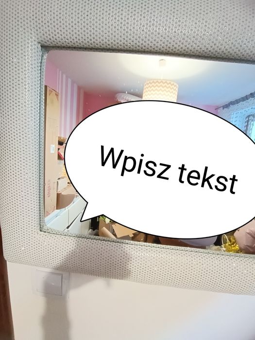 Duże lustro z brokatem białe srebrne
