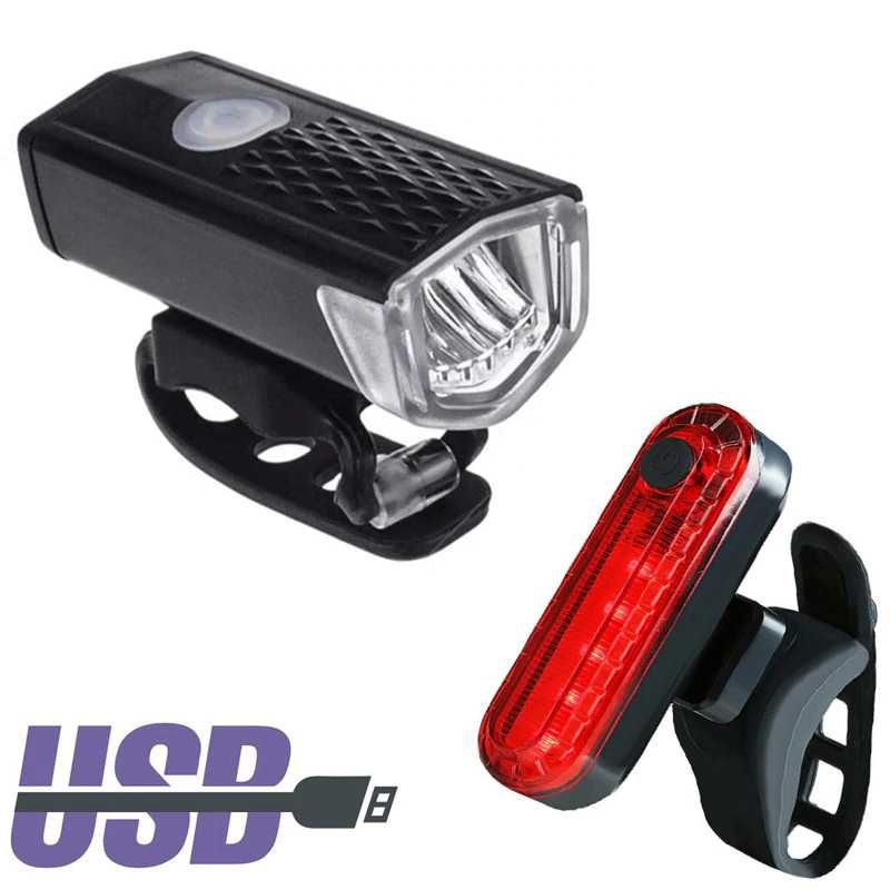 KIT Luz LED Frente/Trás Recarregáveis USB para Bicicleta