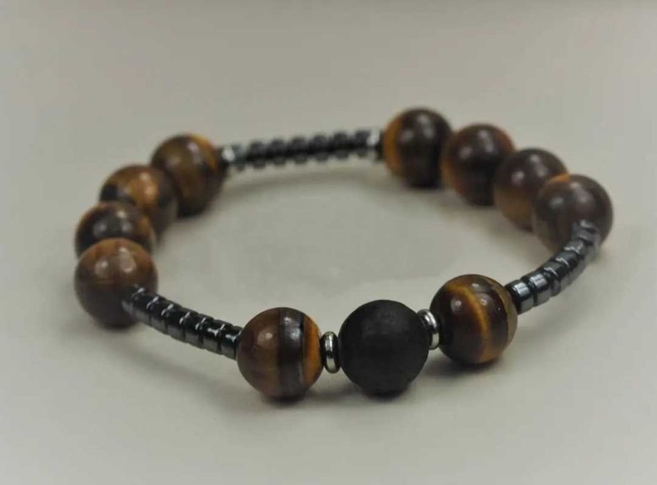 Bransoletka autorska z kamieni na gumce! Tygrysie oko, hematyty! NOWA!