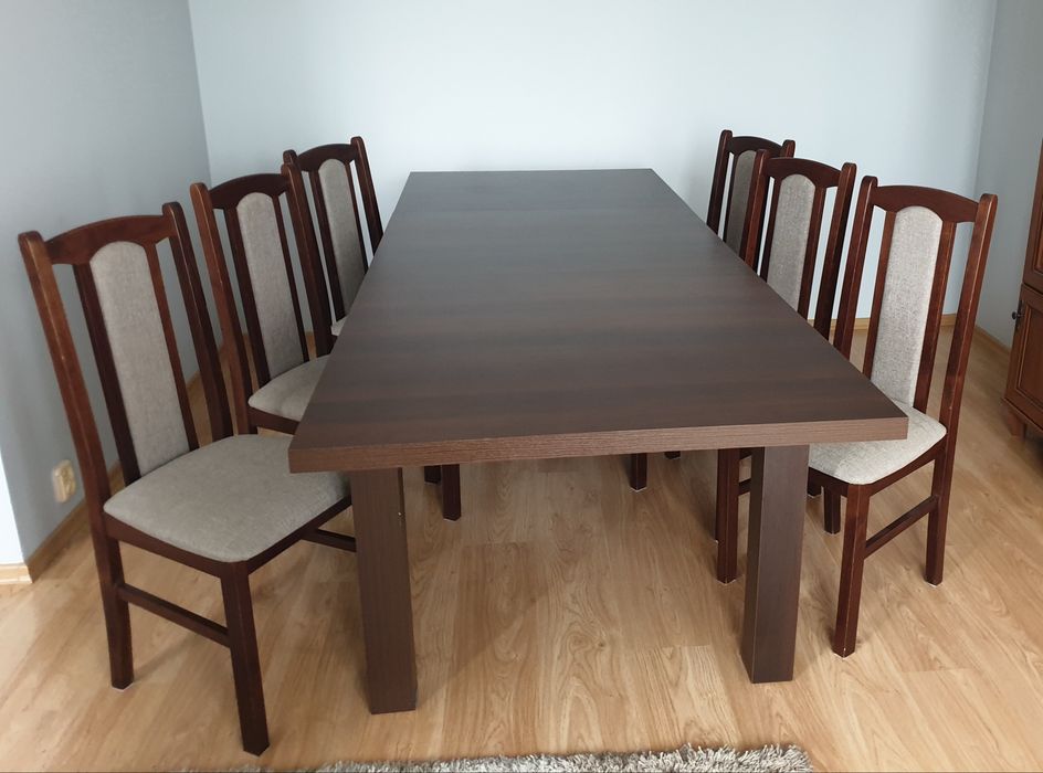 Stół drewniany rozkładany 160x90 cm (230x 90 cm) z krzesłami