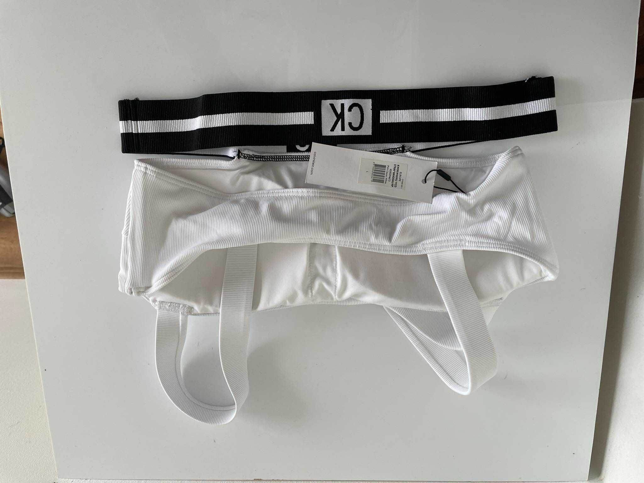 Calvin Klein swimwear Góra i dół od bikini komplet biały prążek 40 L