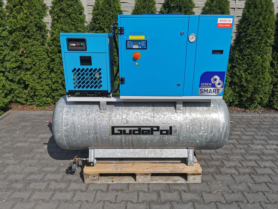 KOMPLET!! 2017r 7.5kw Sprężarka śrubowa GUDEPOL 1000l/m 10bar OSUSZACZ