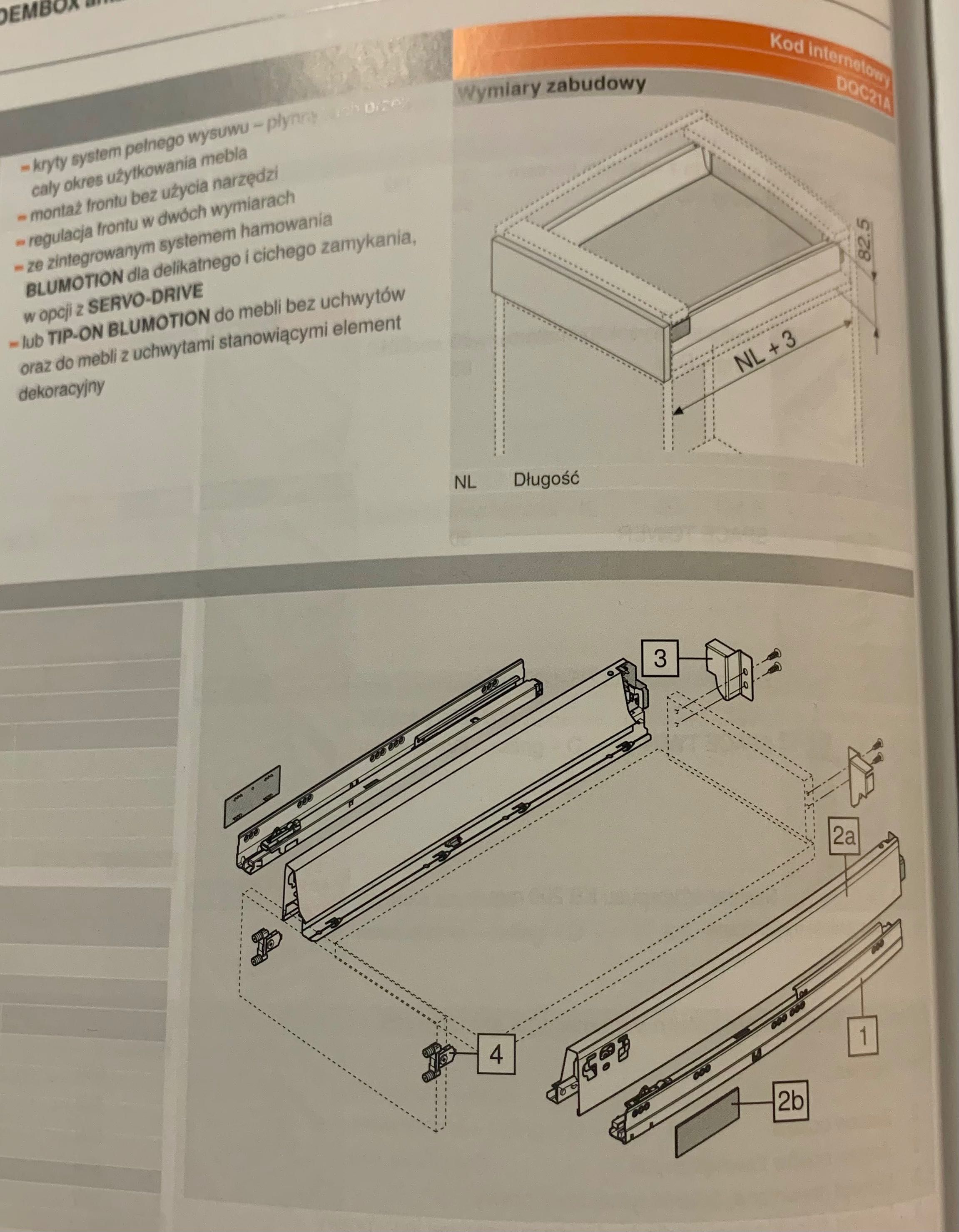 BLUM Szuflada pod piekarnik 500 mm/30 kg, wysokość N, kolor szary