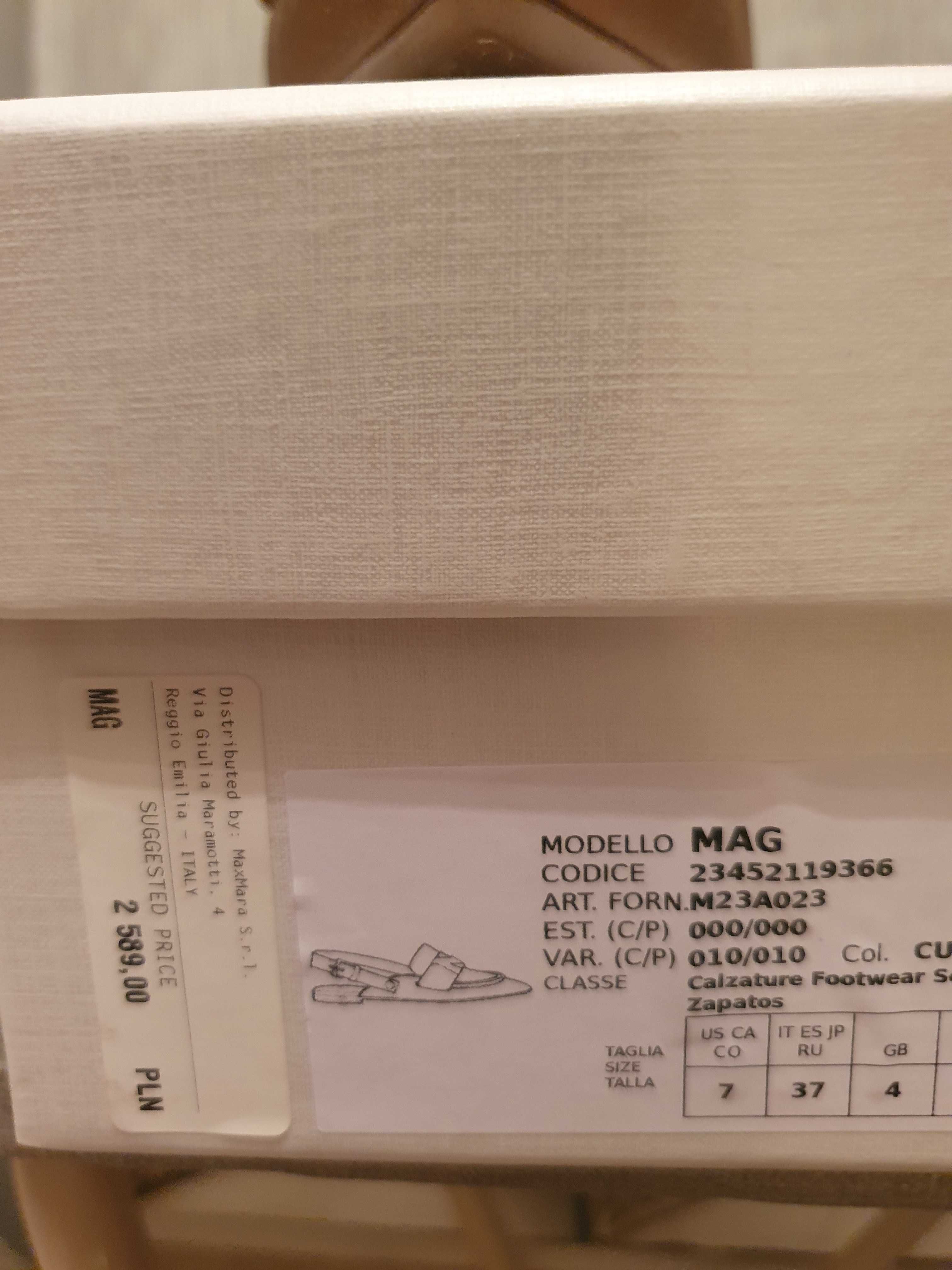 Buty skóra nappa MaxMara,r37,kolor tobacco,Nowe,Tanio