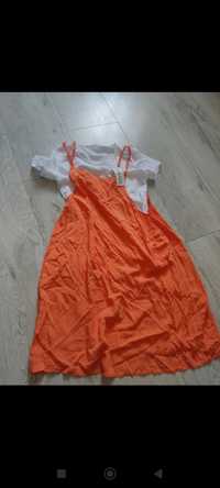 Suknia rozmiar m,dwa w jednym ,suknia i bluzka , pomarańcz i biel nowe