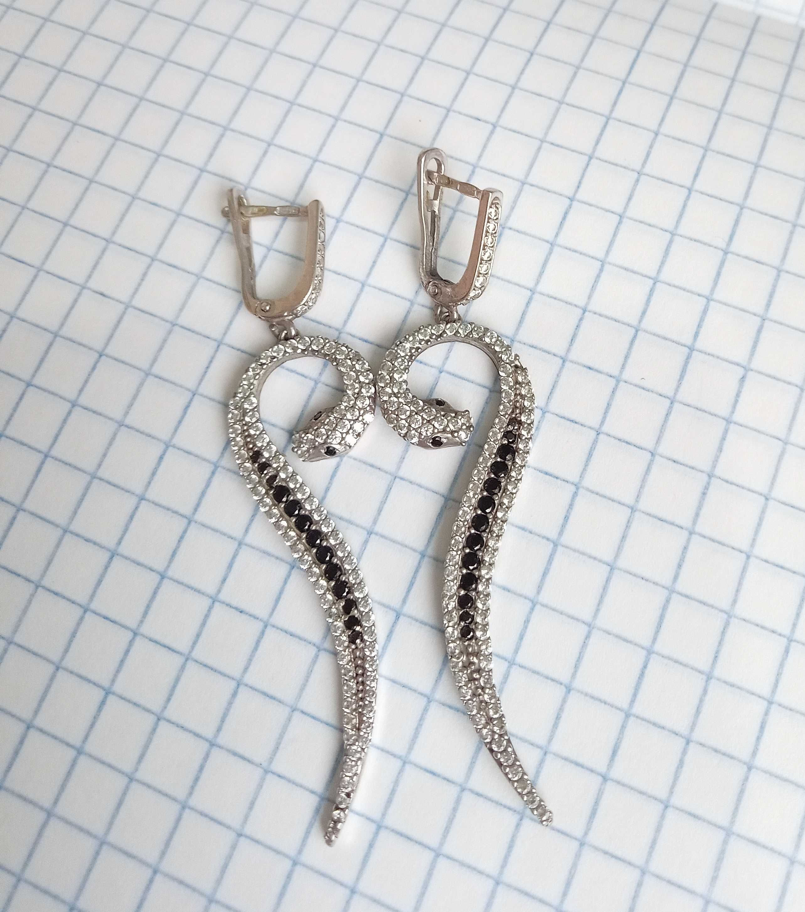 Сережки серьги "Змійка" срібло 925 проба, камінчики Вінтаж