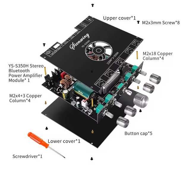 YS-S350H   BT5.1 Плата пiдсилювача 2,1  на TPA3255 220Wx2 + 350 Вт