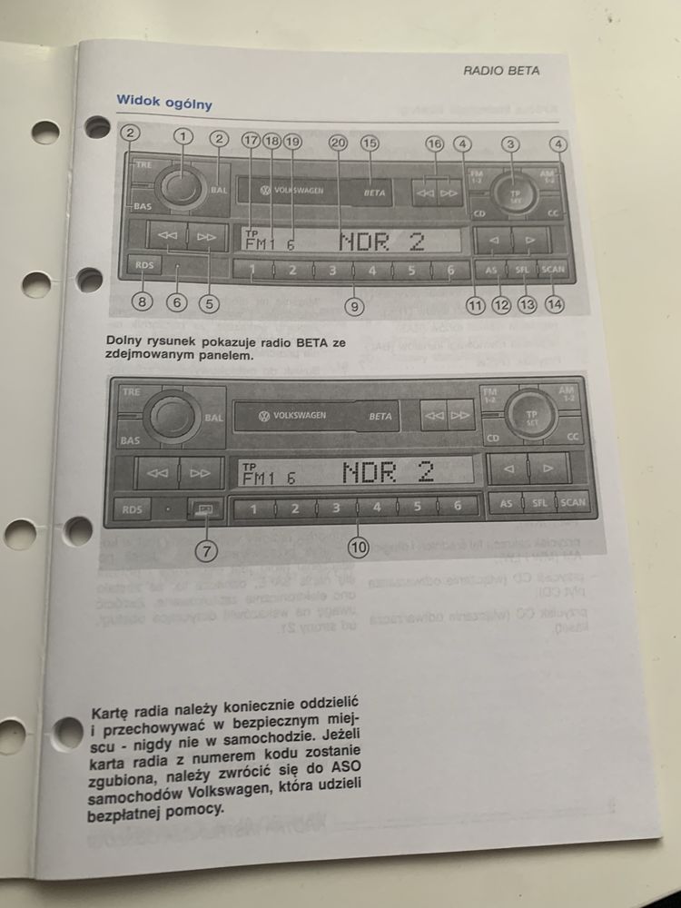 Instrukcja obslugi VW Radio Beta