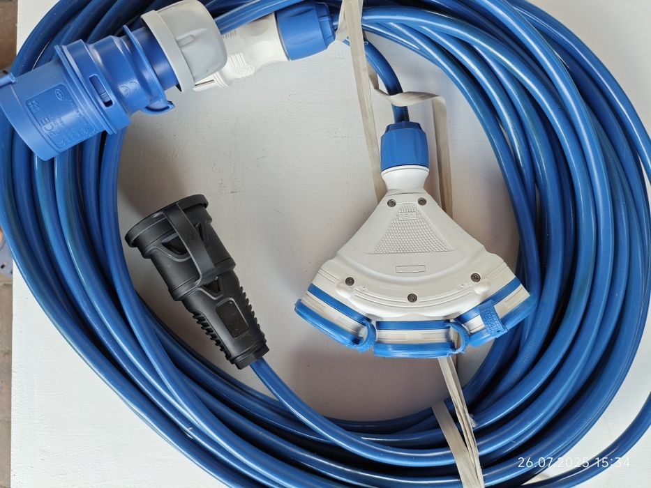 Przedłużacz kempingowy 20m KEL + adapter CEE 1,5m PUR oba 3x2,5mm IP54