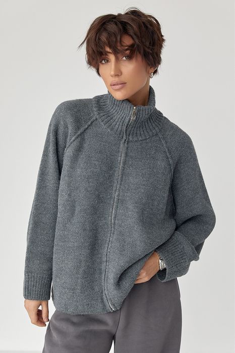 В’язаний кардиган на блискавці з оукавами реглан, кофта на змейке