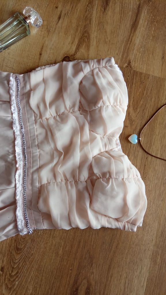 Łososiowa sukienka push up XS 34 bez ramiączek wesele ślub wyjściowa