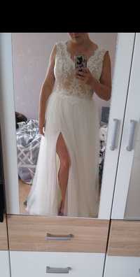 Suknia ślubna L, duży biust 160 cm koronka, tiul