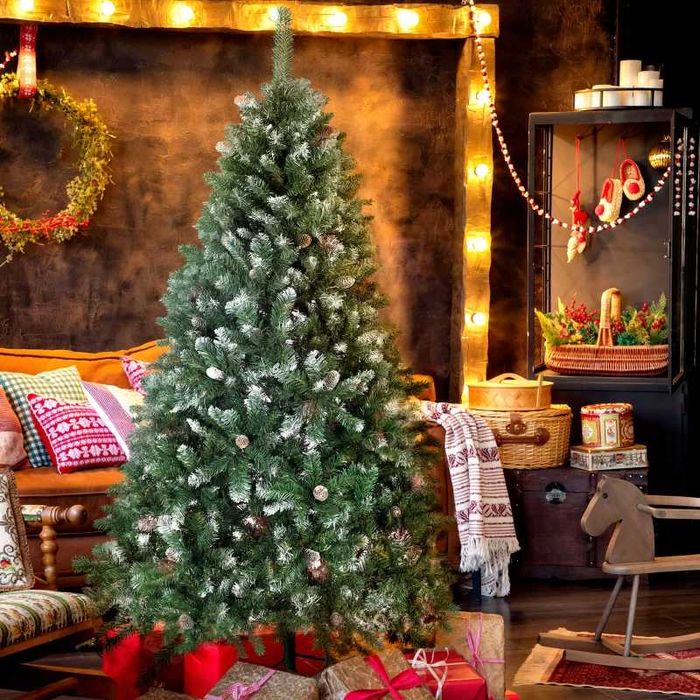 Árvore de Natal Artificial 180 com 910 Ramos com Neve 58 Pinhas