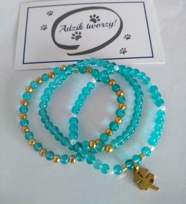 Bransoletki z małych koralików turkusowe 3 szt. zestaw NOWE handmade