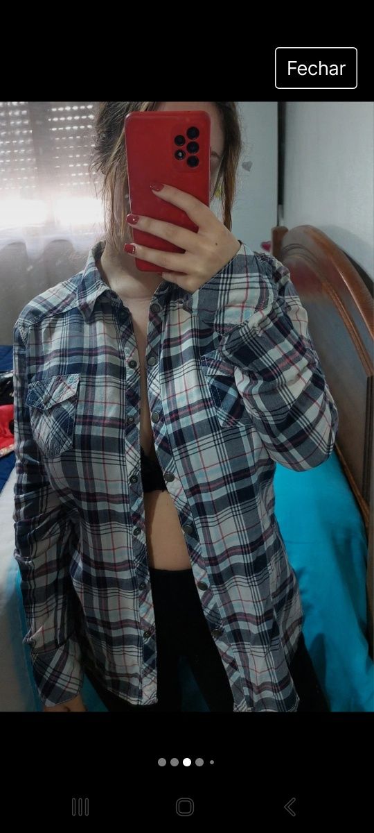 Camisa mulher padrão aos quadrados tamanho S