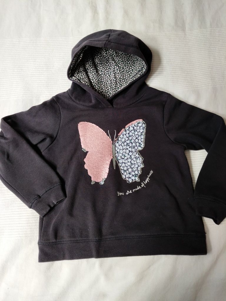 Bluza z kapturem i motylem z cekinów H&M 122/128