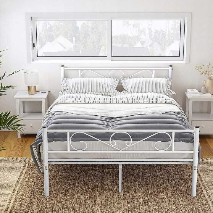 Łóżko metalowe do spania sypialniane białe 140x190 cm do sypialni  24h