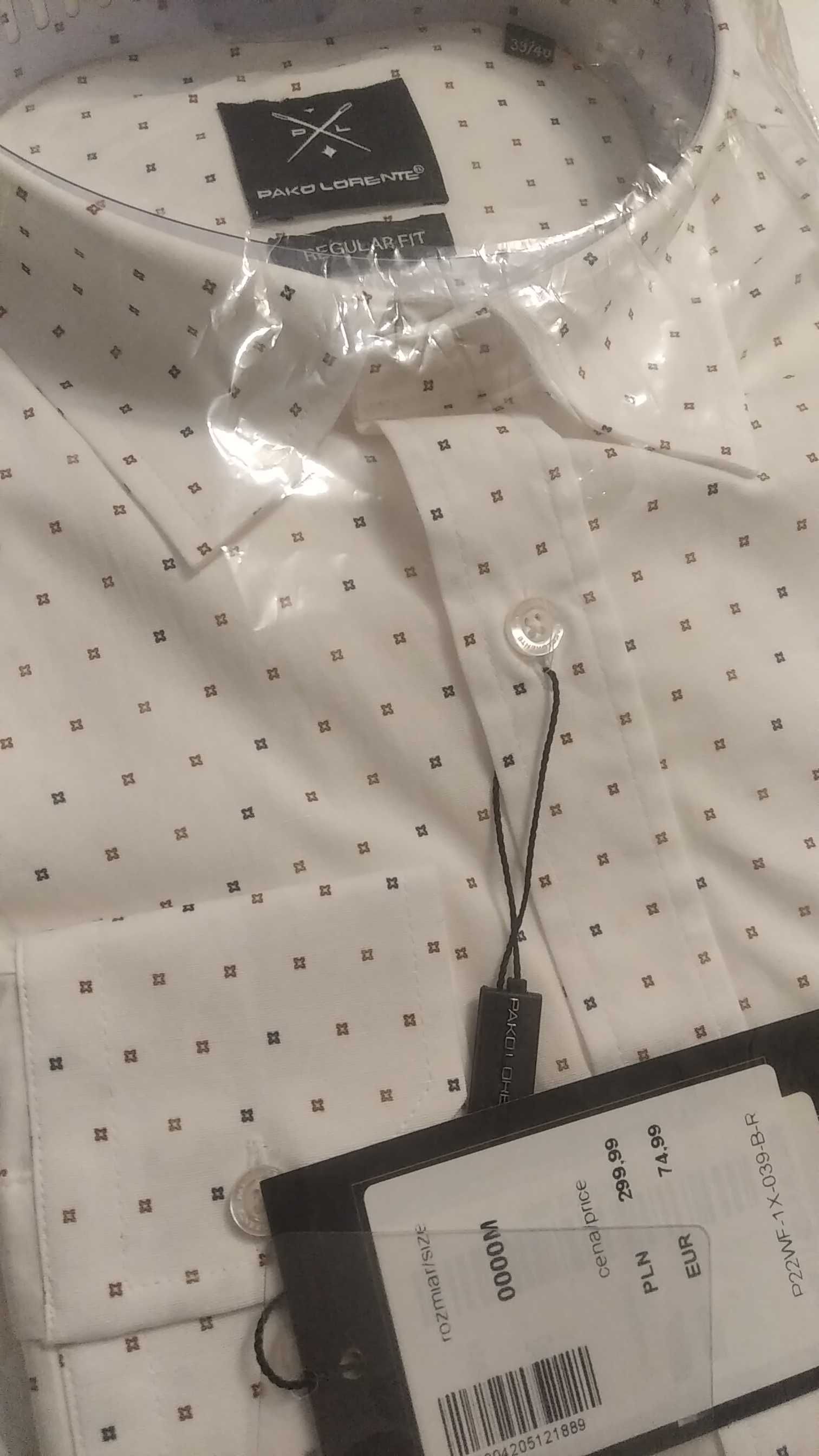 Koszula Paco Lorente biała wzorek męska M 39/40 Regular Fit