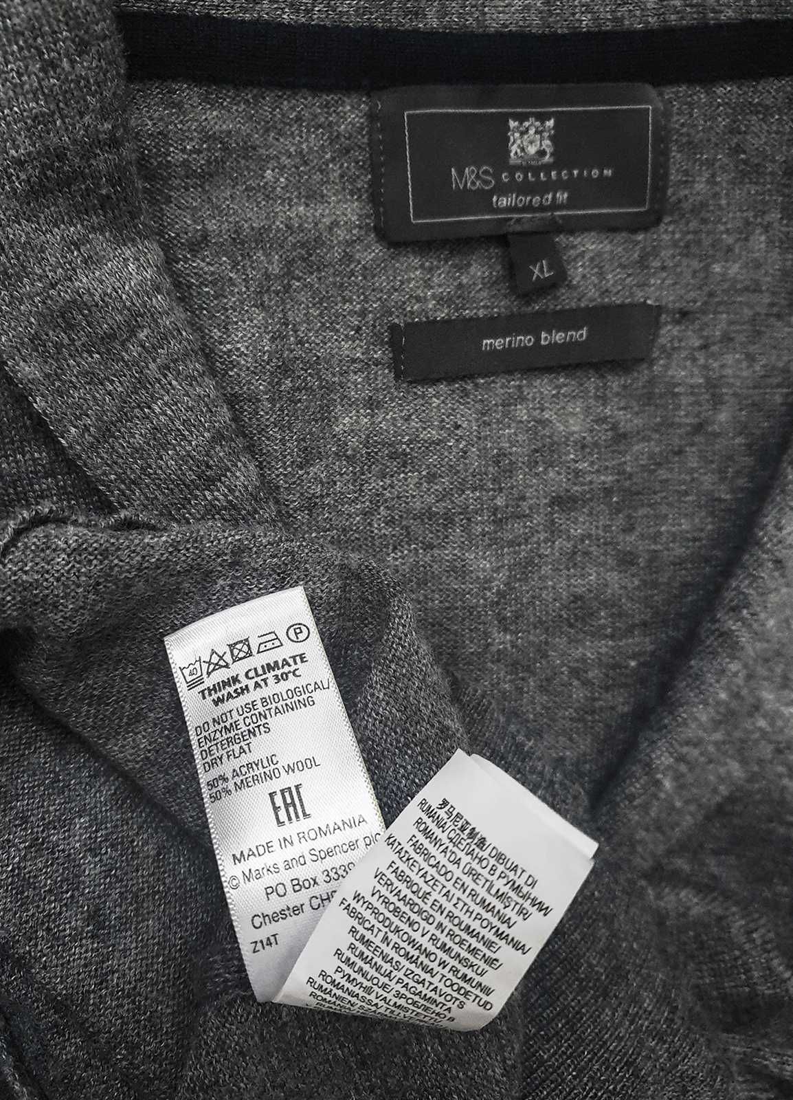 M&S Szary kardigan z mieszanki wełny merinon