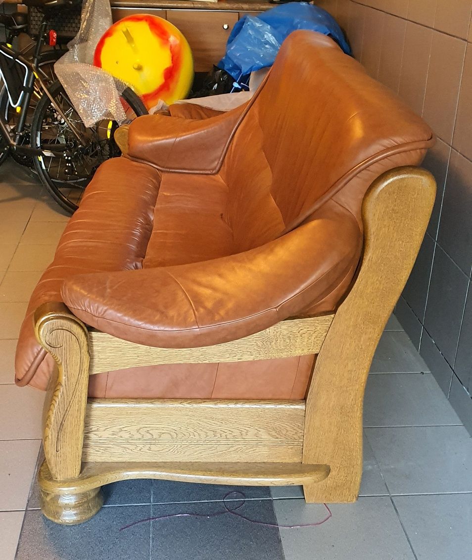 Skórzany komplet wypoczynkowy kanapa sofa fotel