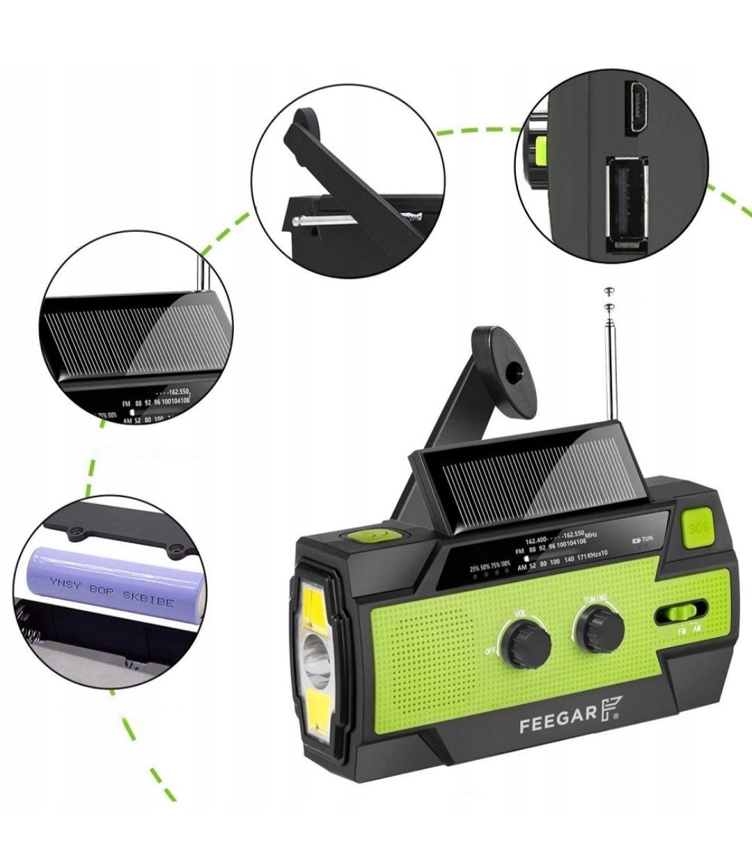 Feegar radio FM budowlane przenośne awaryjne sieciowe powerbank4000mah