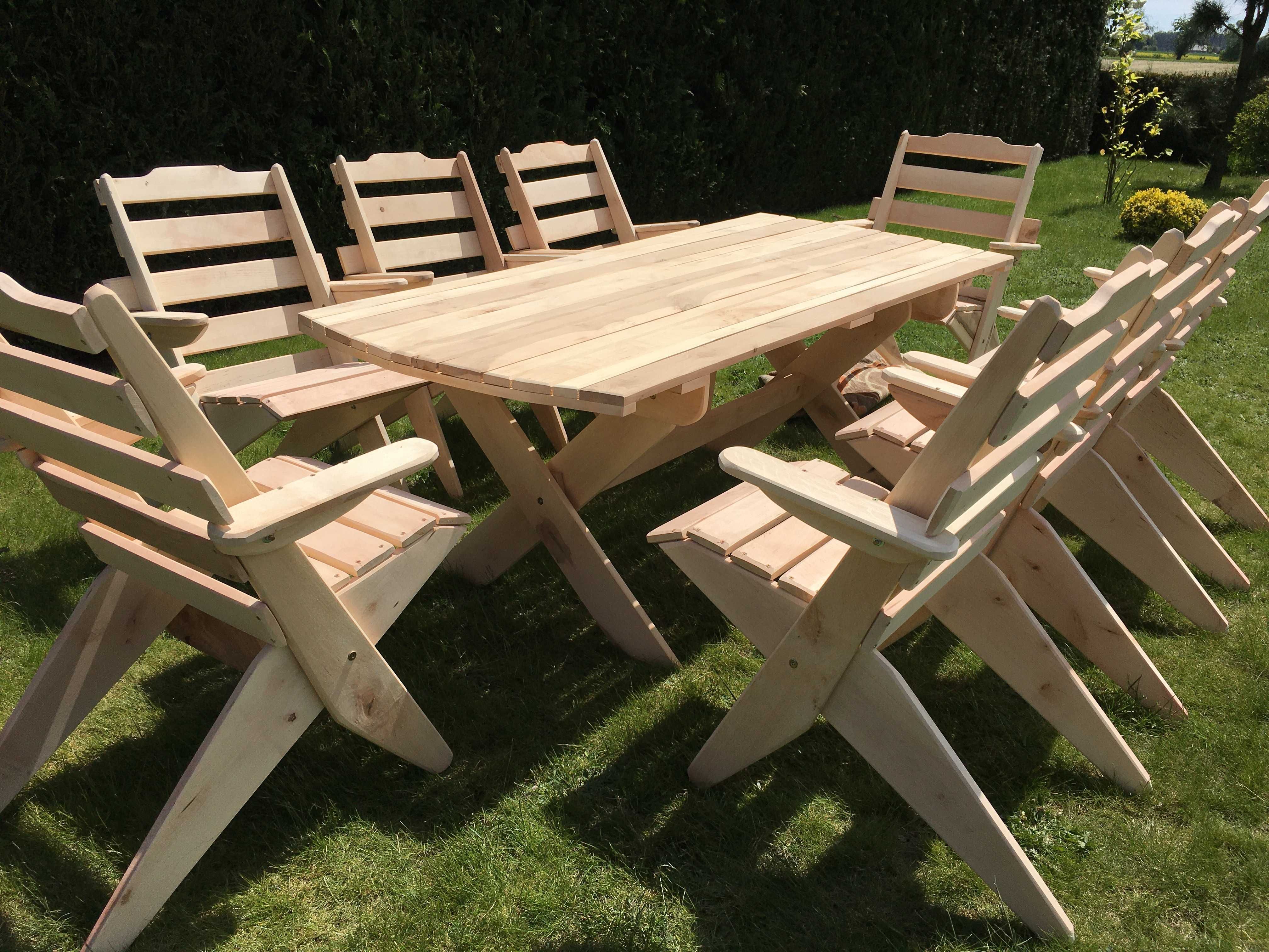 Składane meble ogrodowe drewno . WYPRZEDAŻ 8 Krzeseł+ Stół 200 cm