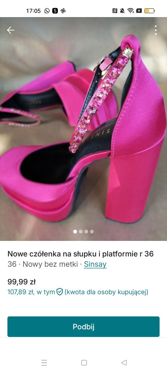 Nowe czółenka na słupku i platformie rozmiar 36