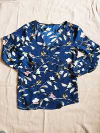 Bluzka Zara M w ptaki kwiaty Basic, bluzka Zara Basic, bluzka w kwiaty
