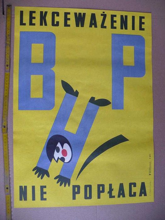 Stary plakat z PRL .Plakat BHP