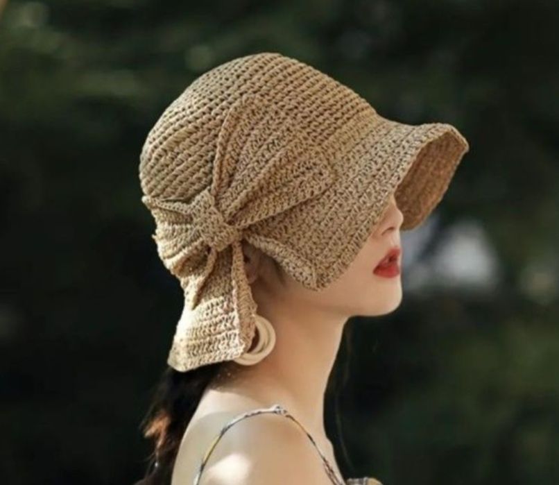 Śliczny kapelusz z kokardą oddychający casual Boho składany