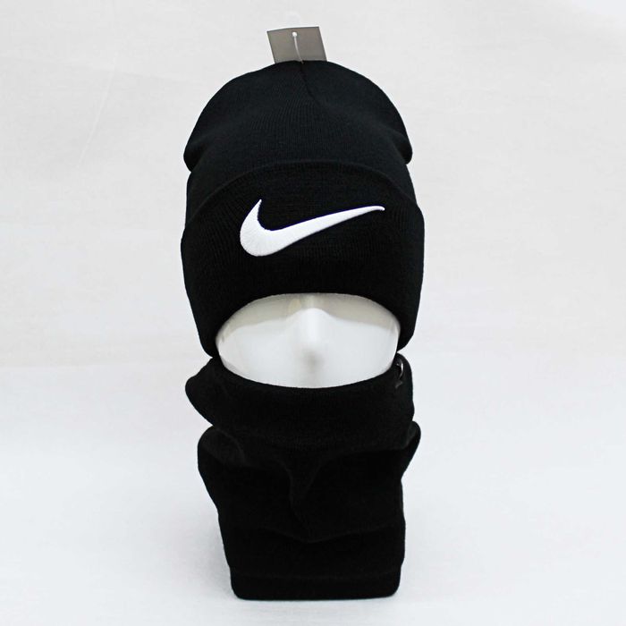 Комплект шапка бафф найк (Nike) чорний з білою вишивкою  ZE00105-1