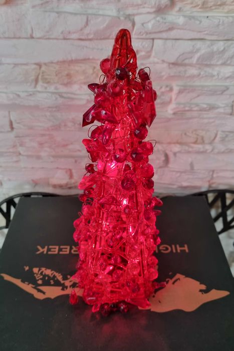 Lampka Choinka Czerwona z Koralików Ozdoba  Świąteczna Lampion