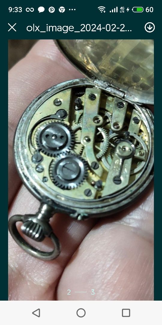 Швейцарские карманные часы Remontoir Cylindre 10 rubis серебро 800".