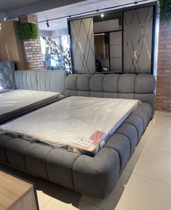 Ліжко двохспальне букле баранчик з підйомним механізмом