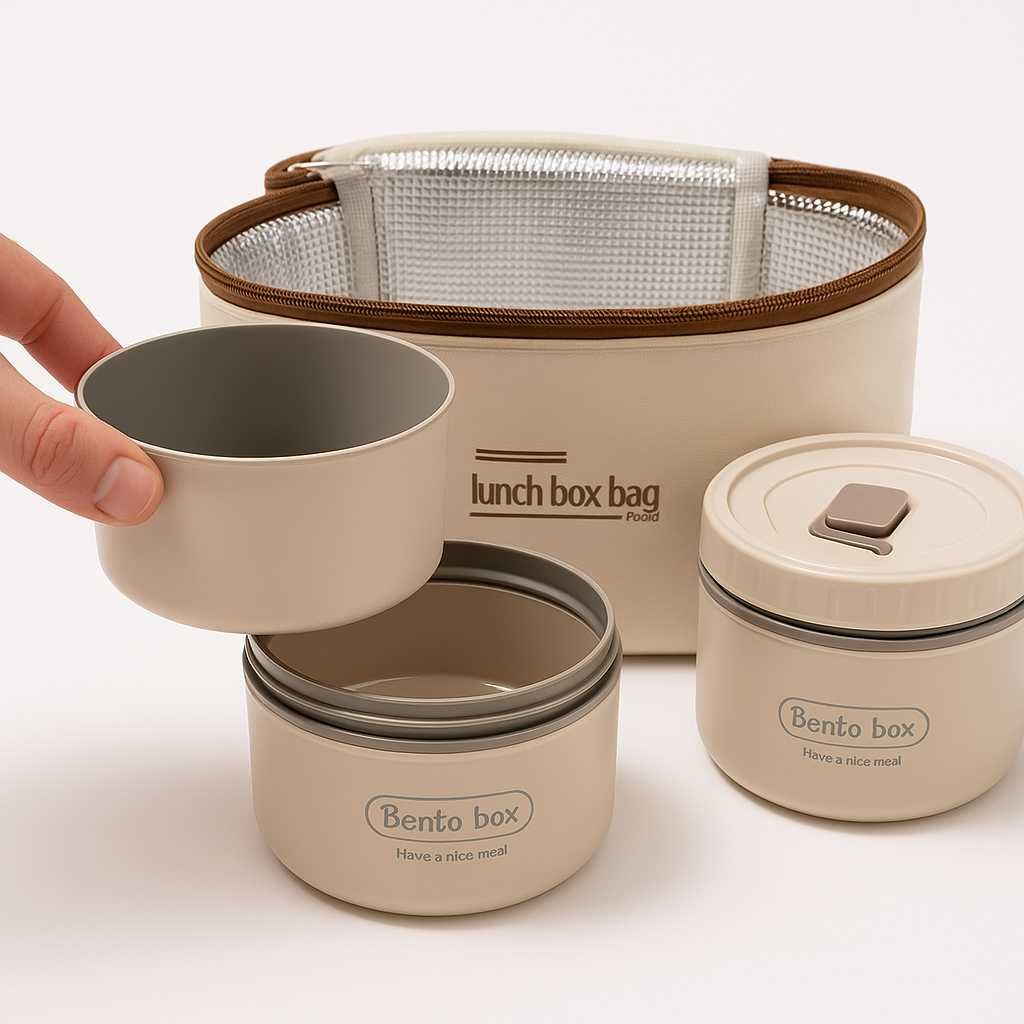 Szczelne lunchboxy 4 szt. + torba termiczna – do szkoły i pracy