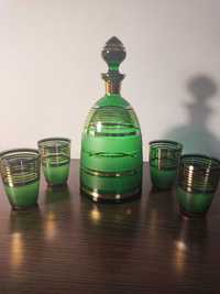 Karafka szklanki Bohemia zielone szkło