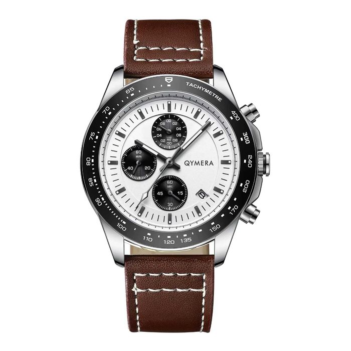 Zegarek męski CHRONOGRAF pasek skórzany brązowy elegancki