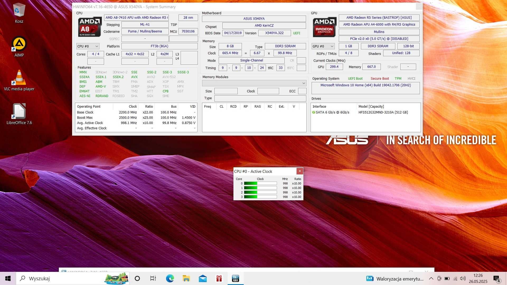 ASUS R540Y AMD A8-7410/8GbDDR/512SSD/AMD-R5/ BateriaOK