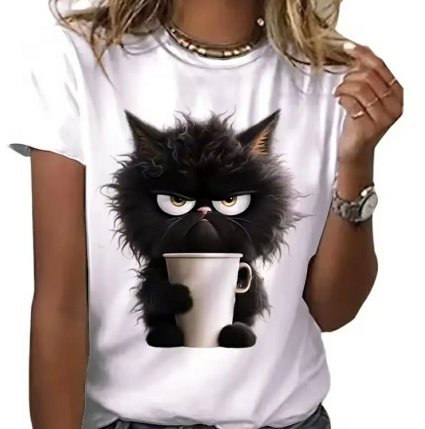 Biały T-shirt z kotem