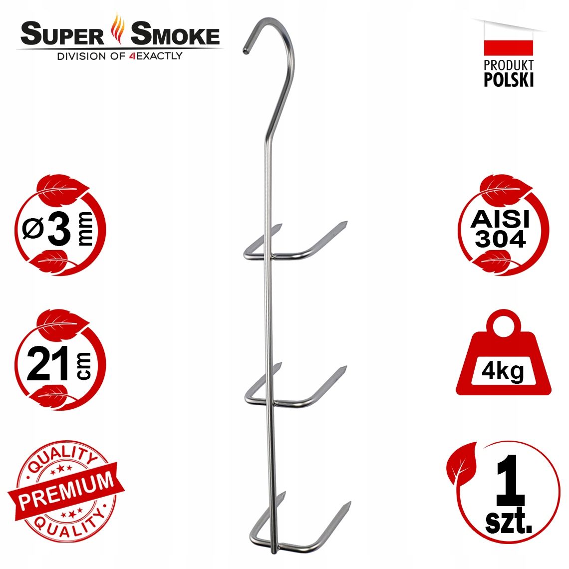 Hak Wędzarniczy Super Smoke do filetów i płatów ryb 3mm Premium 21cm